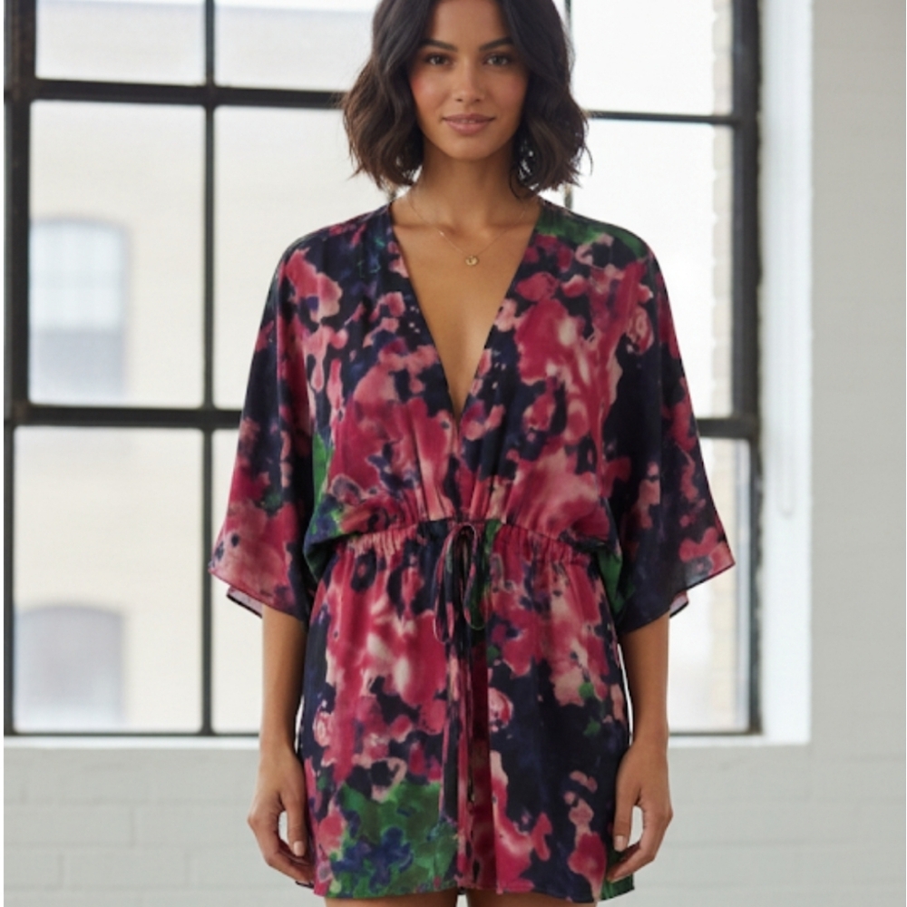 Alice + Olivia women's silk tie dye kimono sleeves silk blend Resort XS
